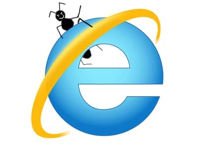 A really beautiful MS paint drawing of a bug crawling on an internet explorer logo